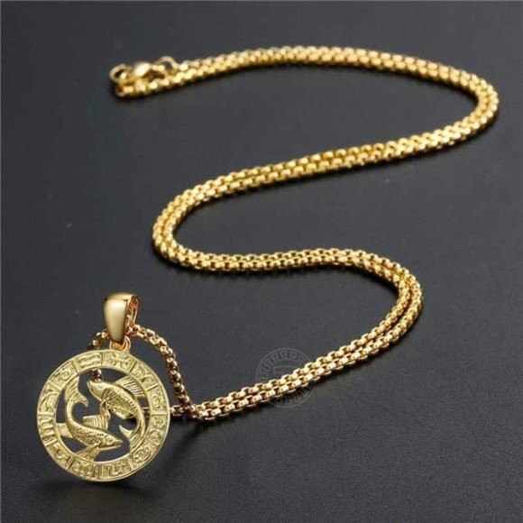 Pisces Gold Plated Zodiac Sign Pendant necklace for Women | Men |  Chain 22inch - Picture 2 of 6